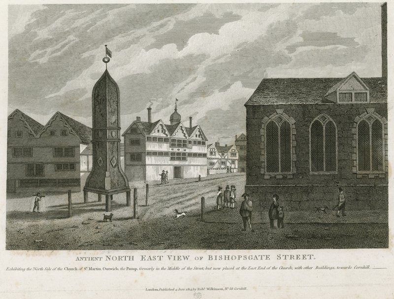 Vue ancienne du nord-est de Bishopsgate Street - English School