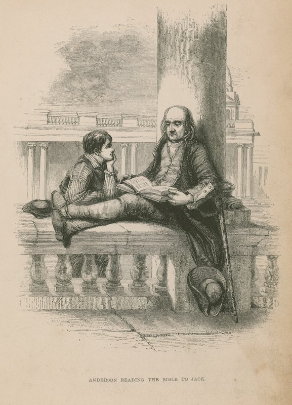 Anderson lisant la Bible à Jack; illustration de Poor Jack par Frederick Marryat - English School