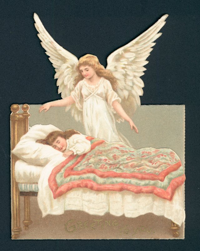 Ange surveillant une fille endormie dans son lit, découpe victorienne - English School