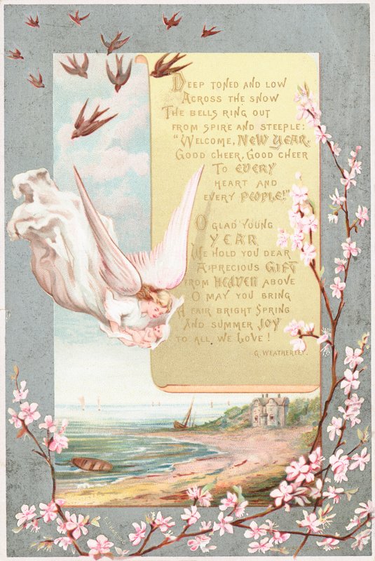 Ange avec bébé dans les bras, Carte de Nouvel An - English School