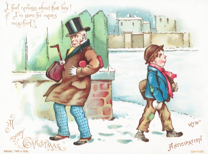 Anticipation! Homme se sentant menacé! Carte de Noël - English School