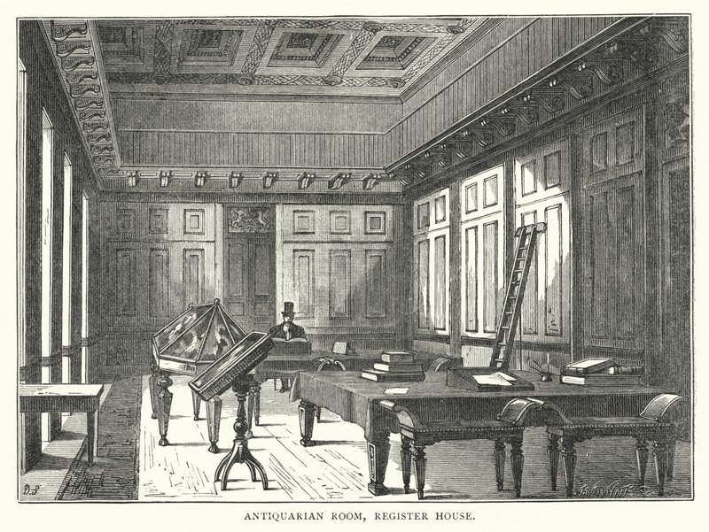 Salle des antiquaires, maison des registres (gravure) - English School