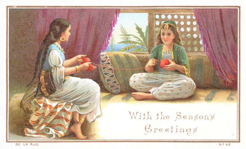 Dames arabes avec une pelote de laine, Carte de Noël - English School