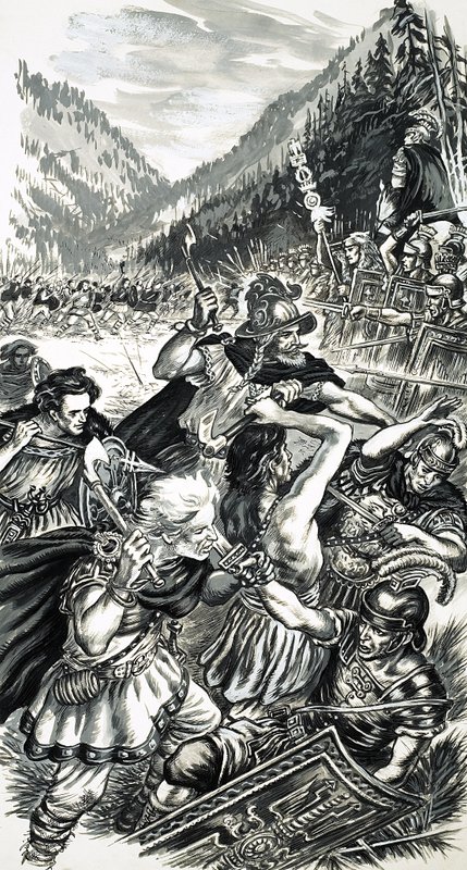 Arminius, le prince germanique, combattant les Romains - English School
