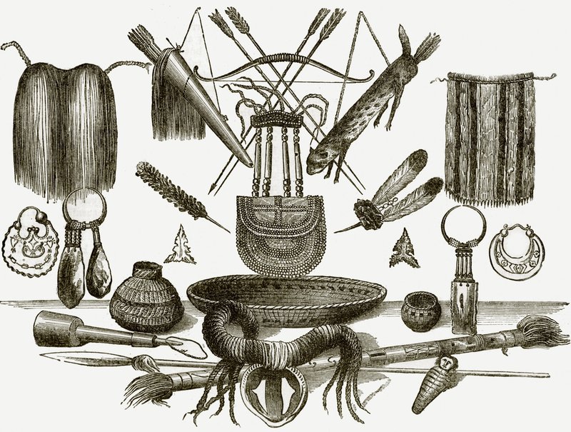 Armes, ornements et ustensiles des Indiens - English School