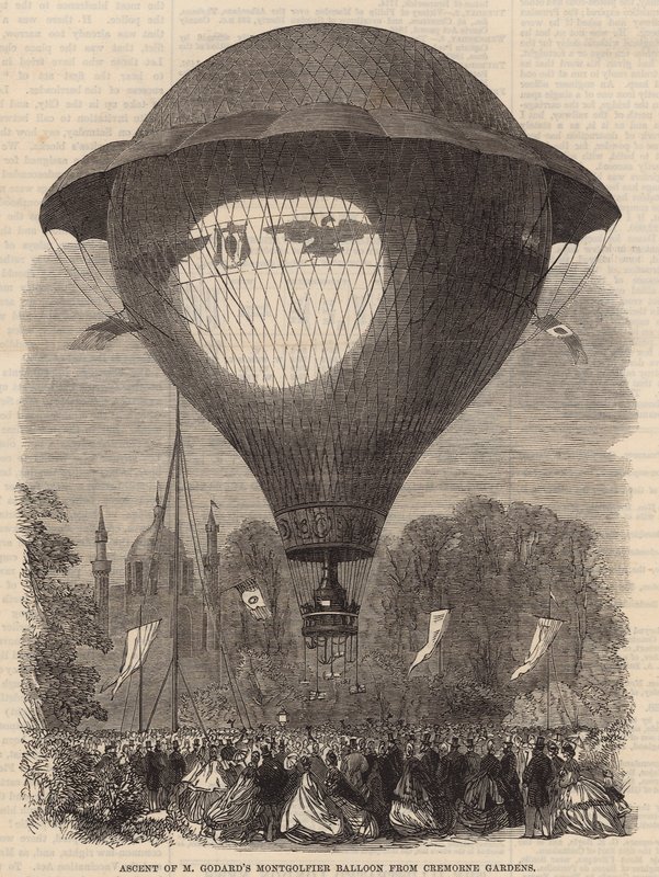 Ascension du ballon Montgolfier de M. Godard depuis les Jardins de Cremorne - English School