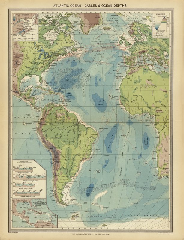 Océan Atlantique, câbles et profondeurs océaniques - English School