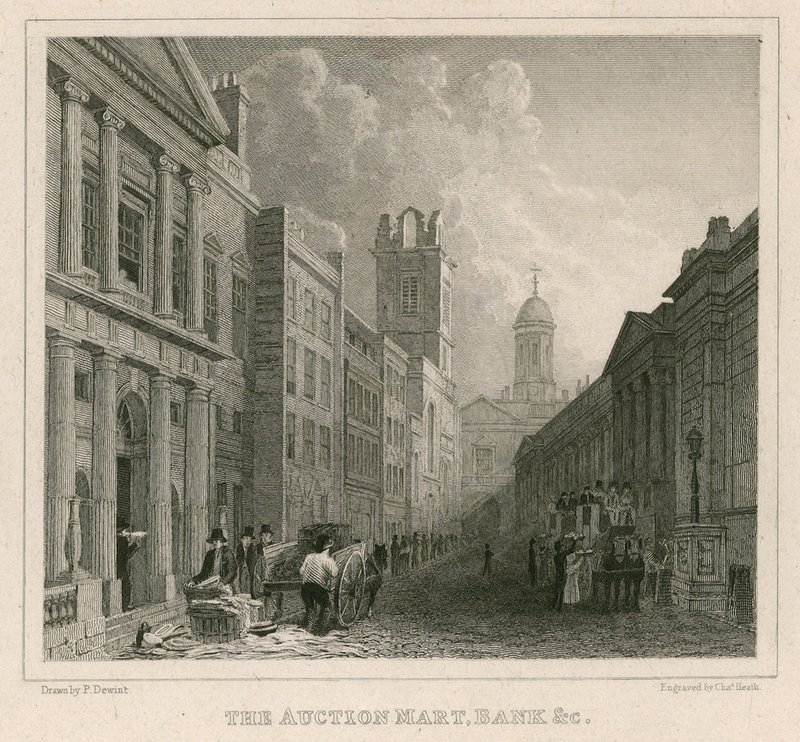 Auction Mart, St Bartholomews Lane, Londres, et Banque - English School