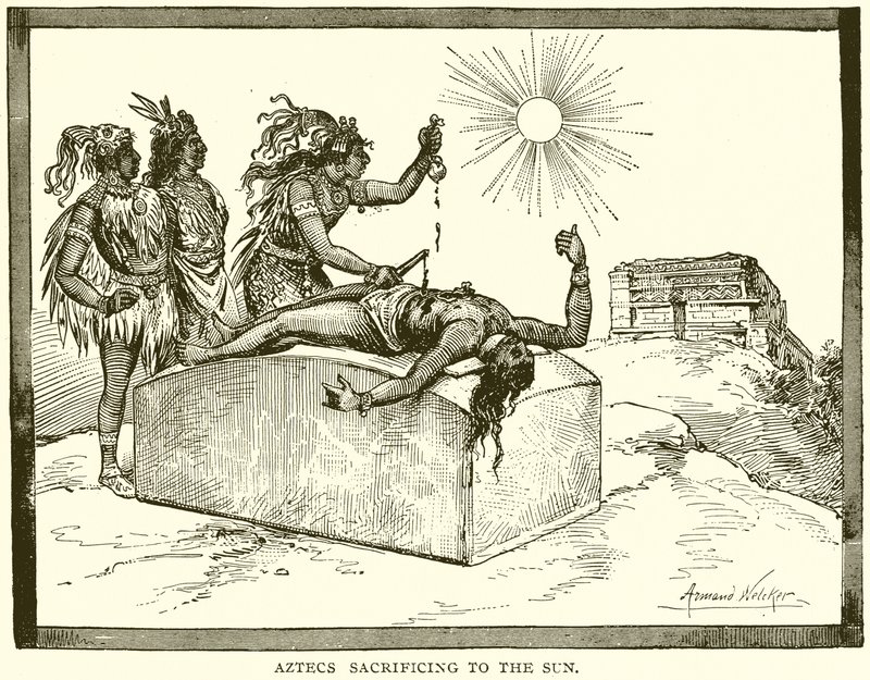 Aztèques sacrifiant au soleil - English School