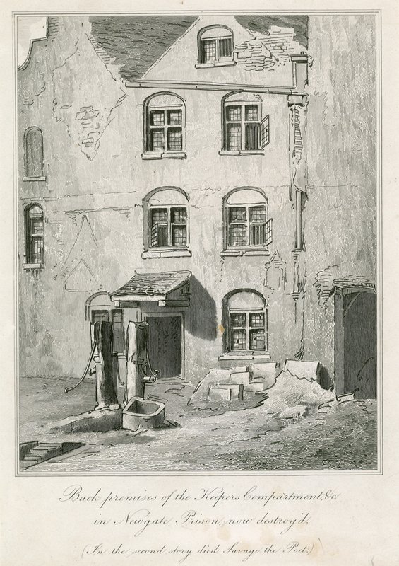 Arrière des locaux du compartiment des gardiens à la prison de Newgate. Au deuxième étage est mort le poète Richard Savage - English School