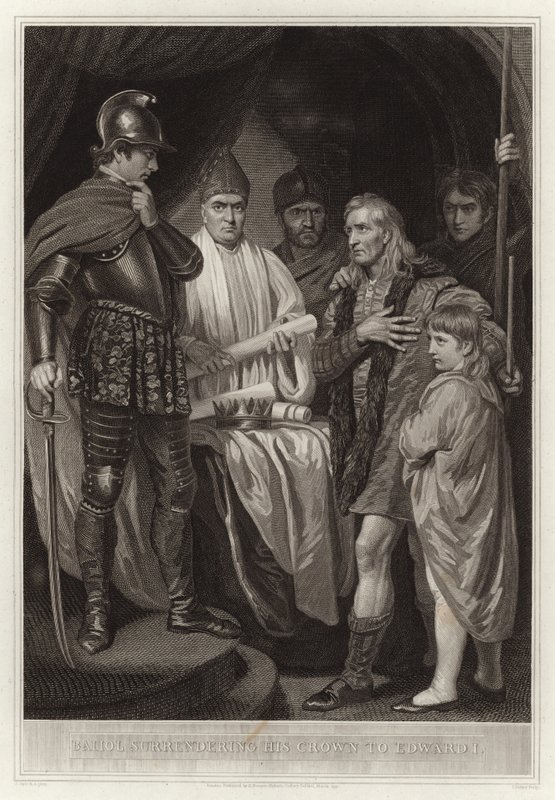 Baliol remettant sa couronne à Édouard Ier - English School