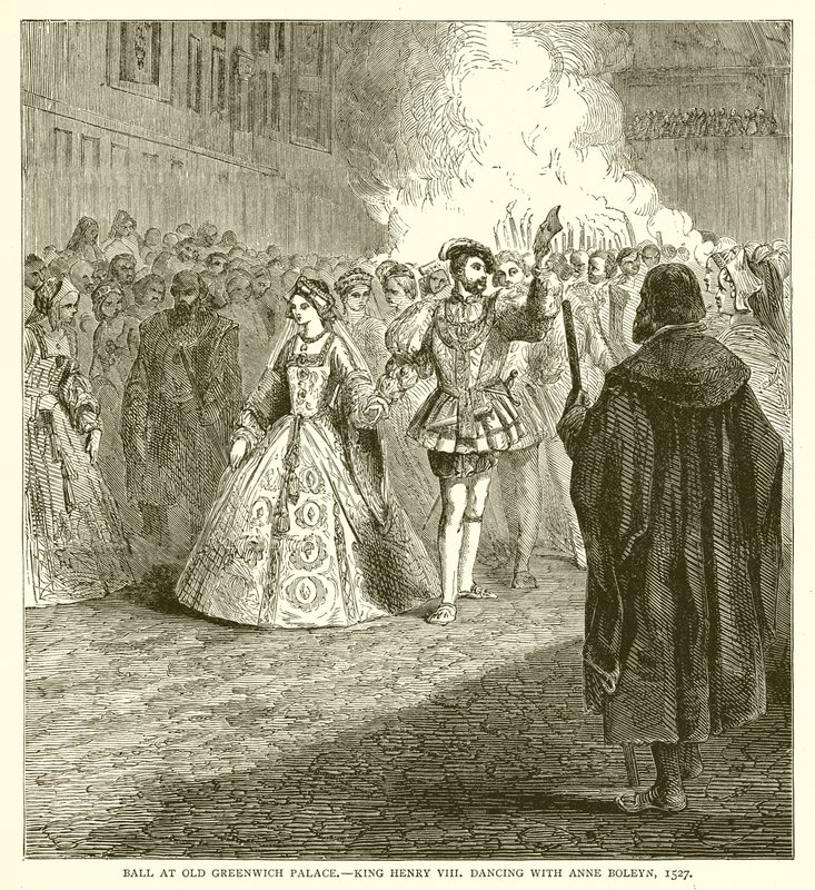 Bal au vieux palais de Greenwich - Le roi Henri VIII dansant avec Anne Boleyn, 1527 - English School