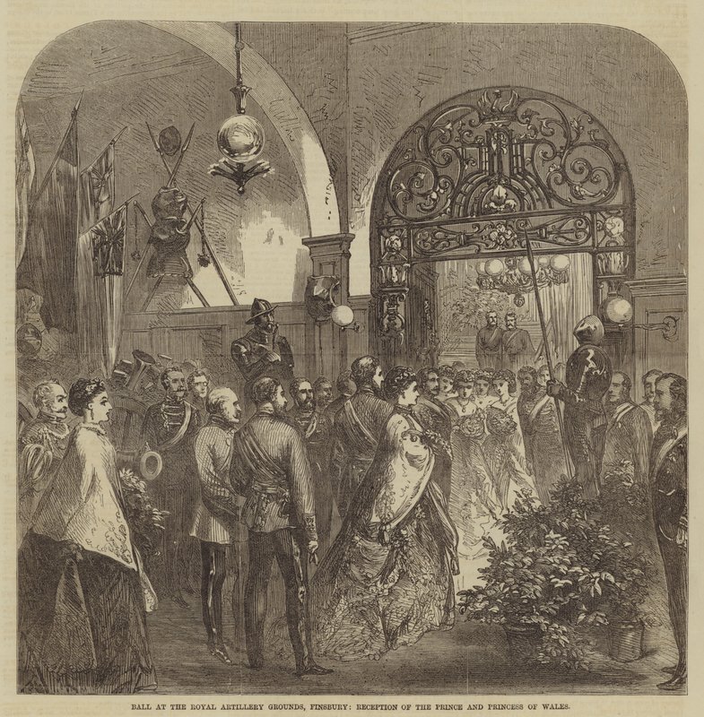 Bal au Royal Artillery Grounds, Finsbury, Réception du prince et de la princesse de Galles (gravure) - English School