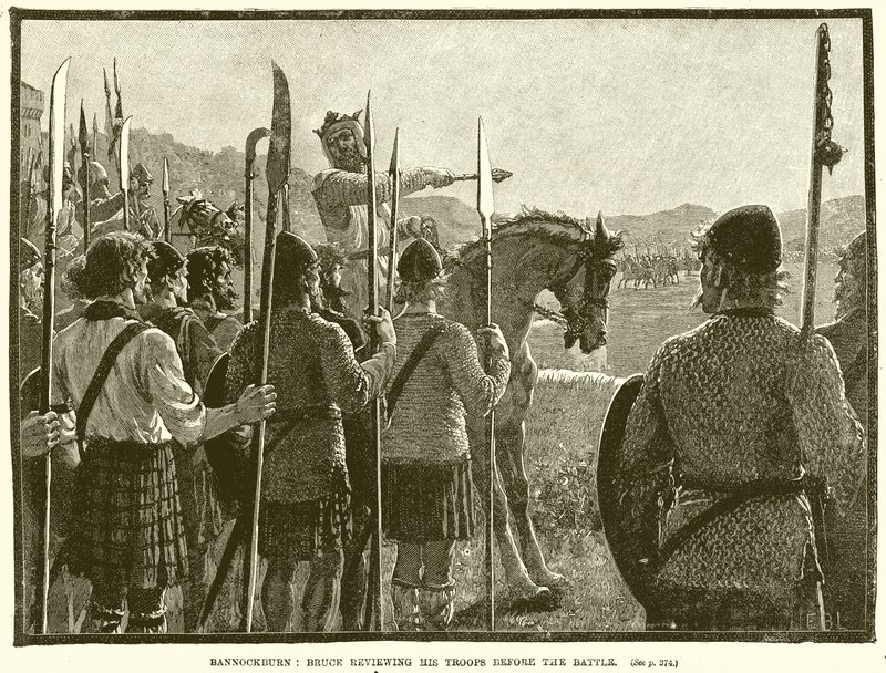 Bannockburn : Bruce passant en revue ses troupes avant la bataille - English School