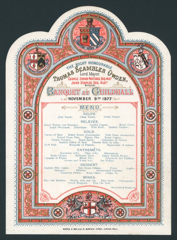 Banquet à Guildhall, 9 novembre 1877, menu - English School