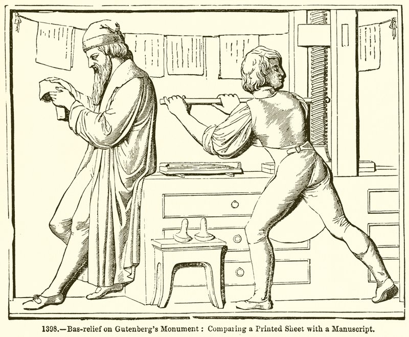 Bas-relief sur le monument de Gutenberg : Comparaison d