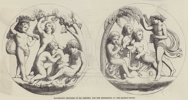 Bas-reliefs conçus par M. Henning pour la décoration du Mansion-House - English School