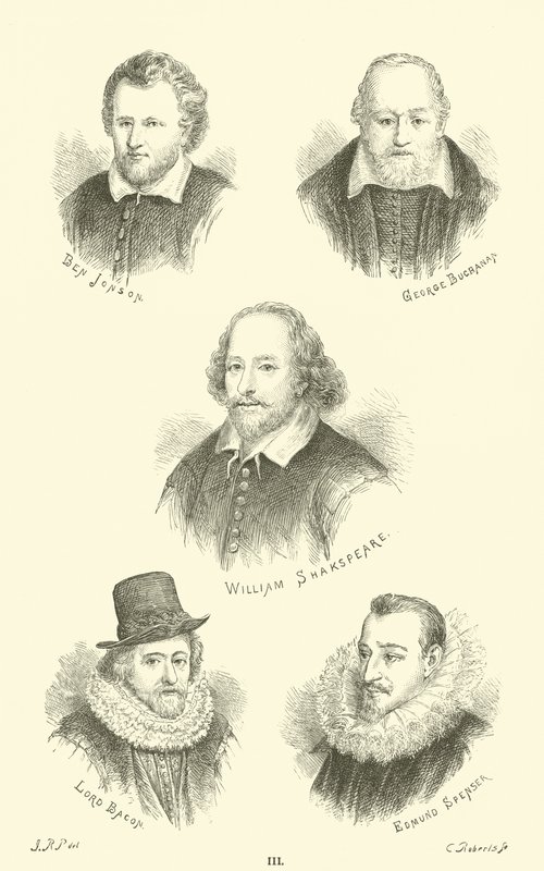 Ben Jonson, George Buchanan, William Shakespeare, Lord Bacon, Edmund Spenser - English School