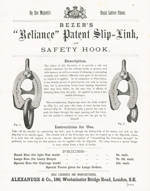 Reliance Patent Slip-Link et crochet de sécurité de Bezer - English School