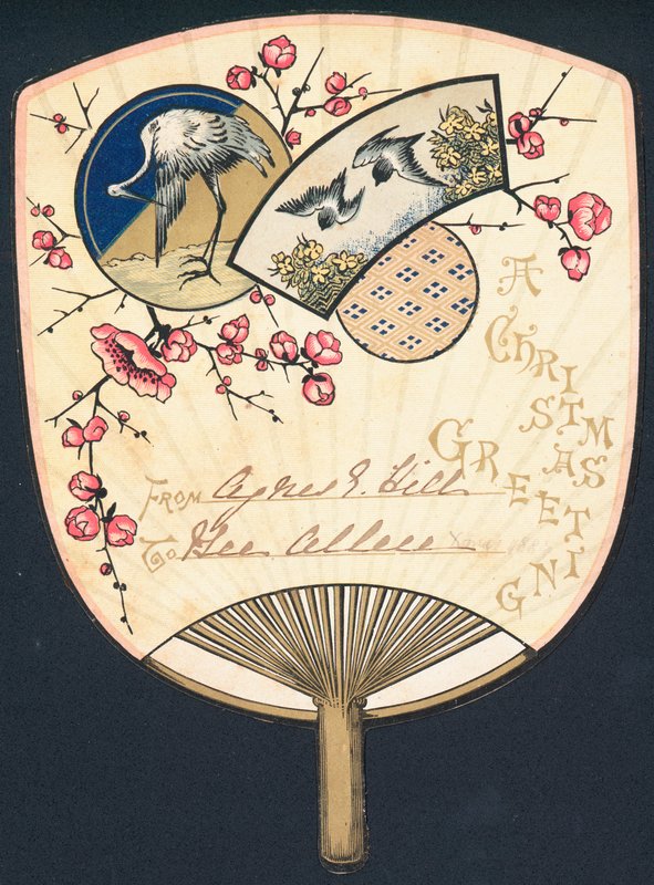 Oiseaux sur un éventail, Carte de Noël - English School