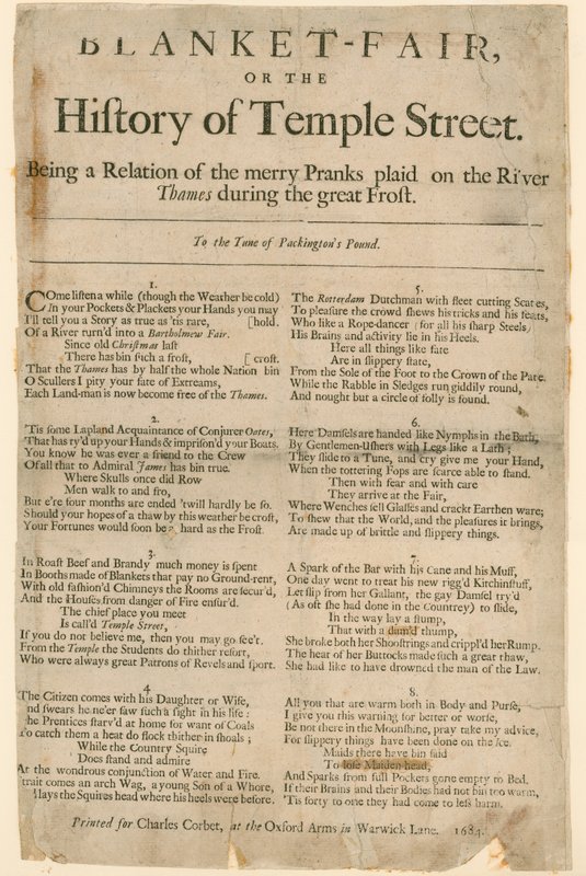 Foire de la couverture. Poème sur la foire sur la glace de 1684 - English School