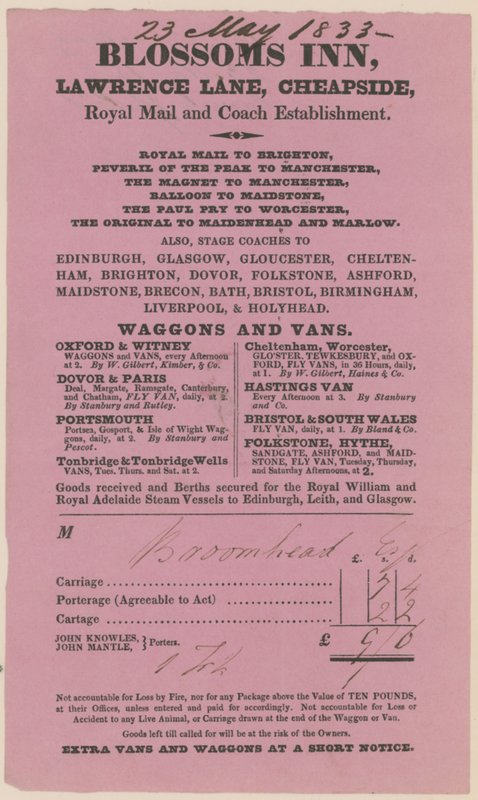 Blossoms Inn, Lawrence Lane, Cheapside, Bill - English School