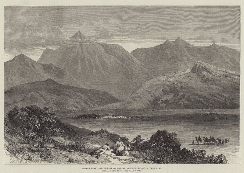 Pic de Bodeen et village de Madzai, vallée de Khoorum, Afghanistan (gravure) - English School