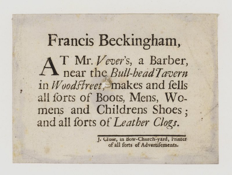 Bottier et cordonnier, Francis Beckingham - English School