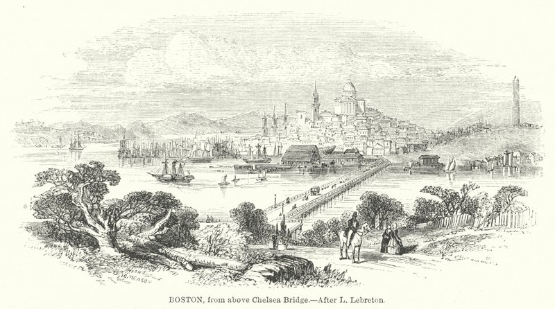 Boston, vue du pont de Chelsea (gravure) - English School