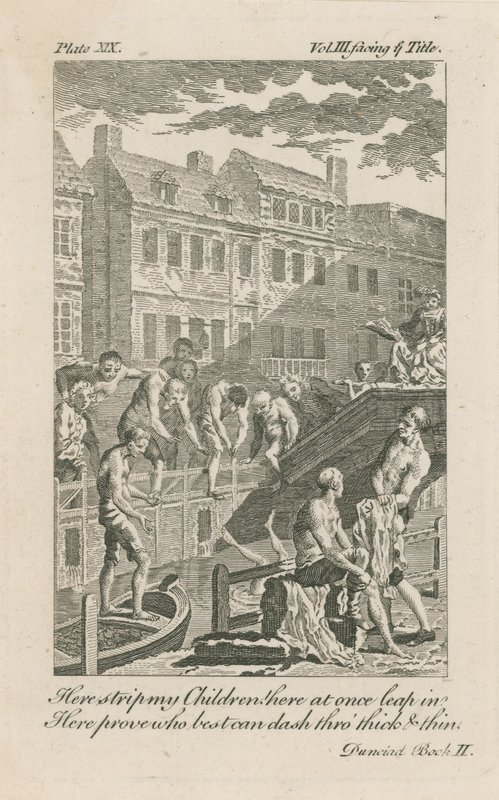 Garçons se baignant dans le Fleet Ditch près du pont de Bridewell en 1728 - English School
