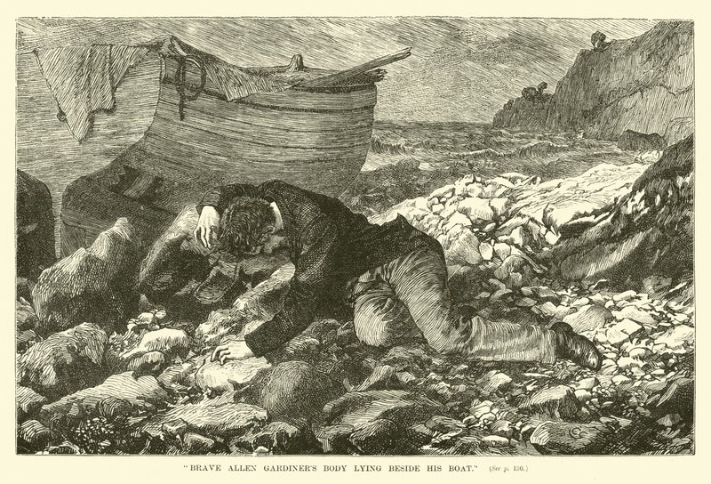 Le corps de Brave Allen Gardiner gisant à côté de son bateau - English School