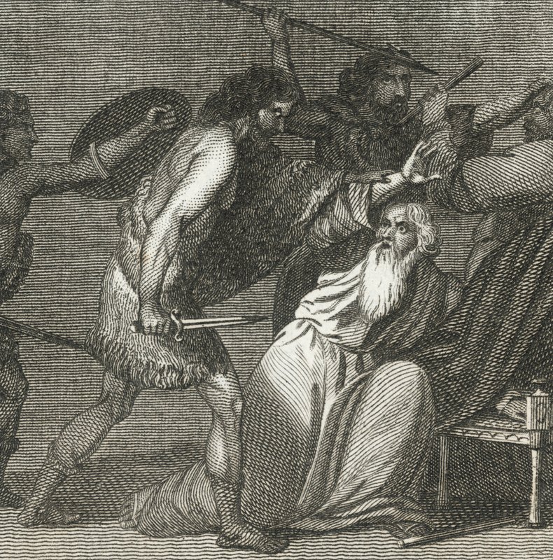 Brennus et ses troupes tuant les hommes vénérables (gravure) - English School