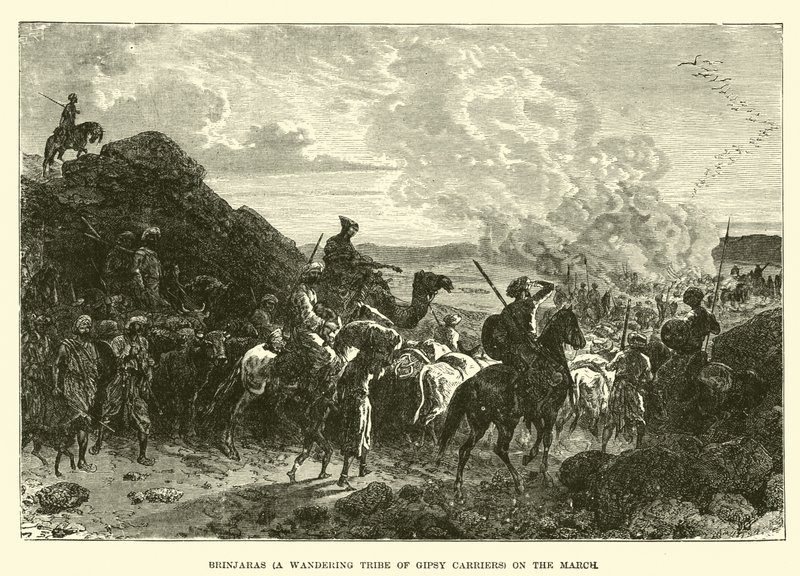 Brinjaras (une tribu nomade de porteurs gitans) en marche - English School