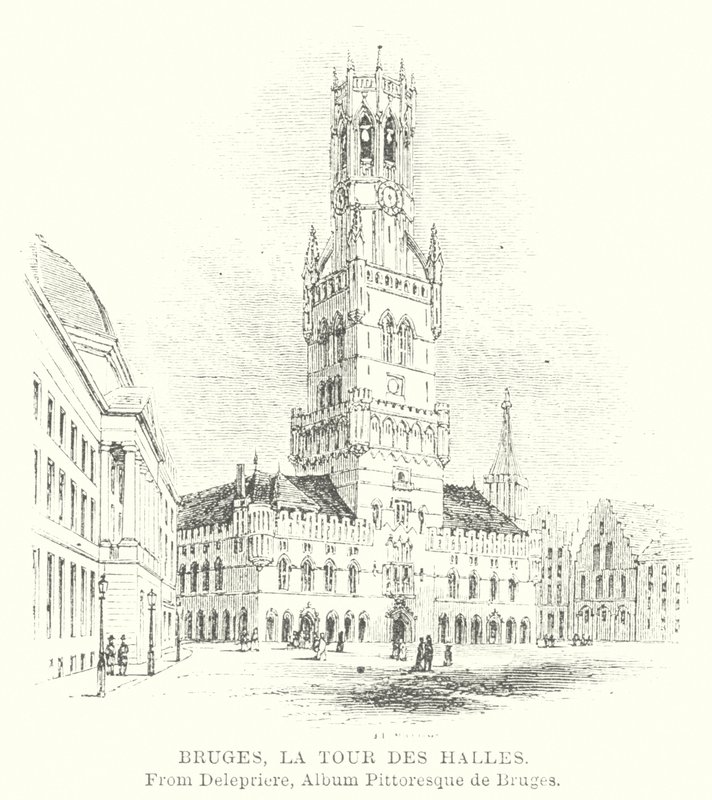 Bruges, La Tour des Halles (engraving) - English School