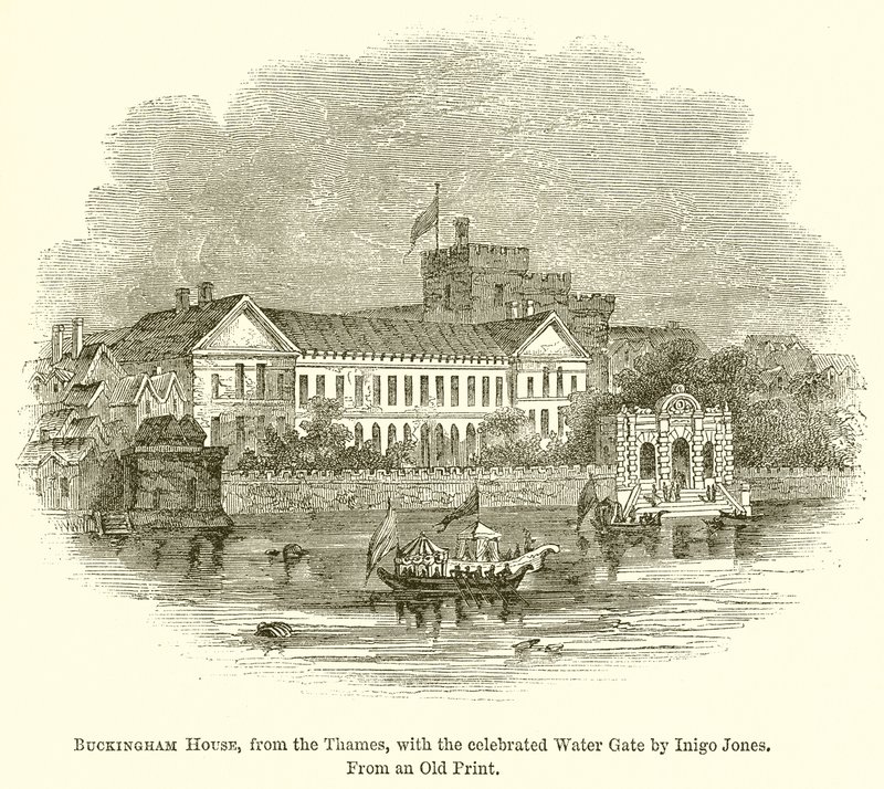 Maison de Buckingham, depuis la Tamise, avec la célèbre porte d