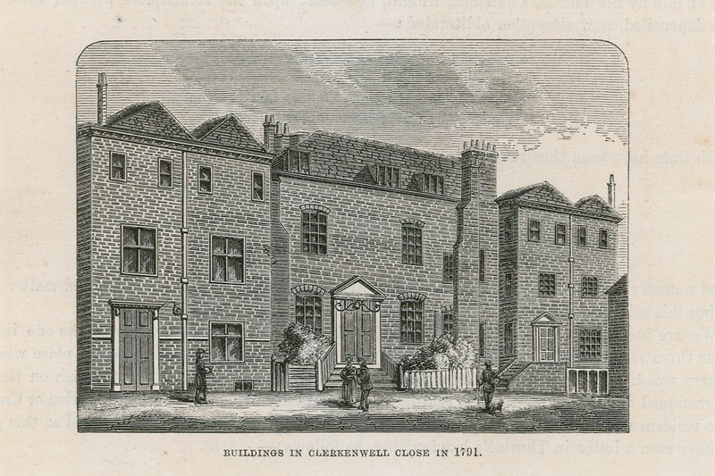 Bâtiments à Clerkenwell Close en 1791 - English School