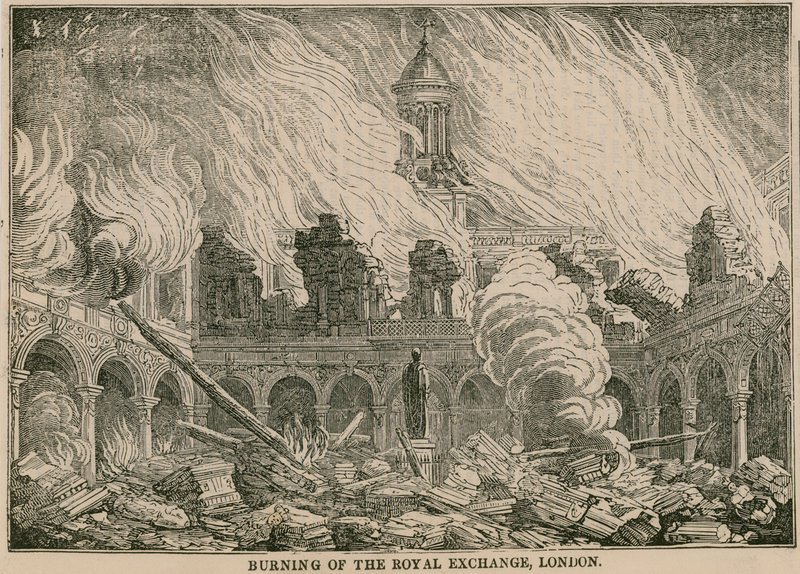 Incendie du Royal Exchange, Londres, dans la nuit du 10 janvier 1838 - English School