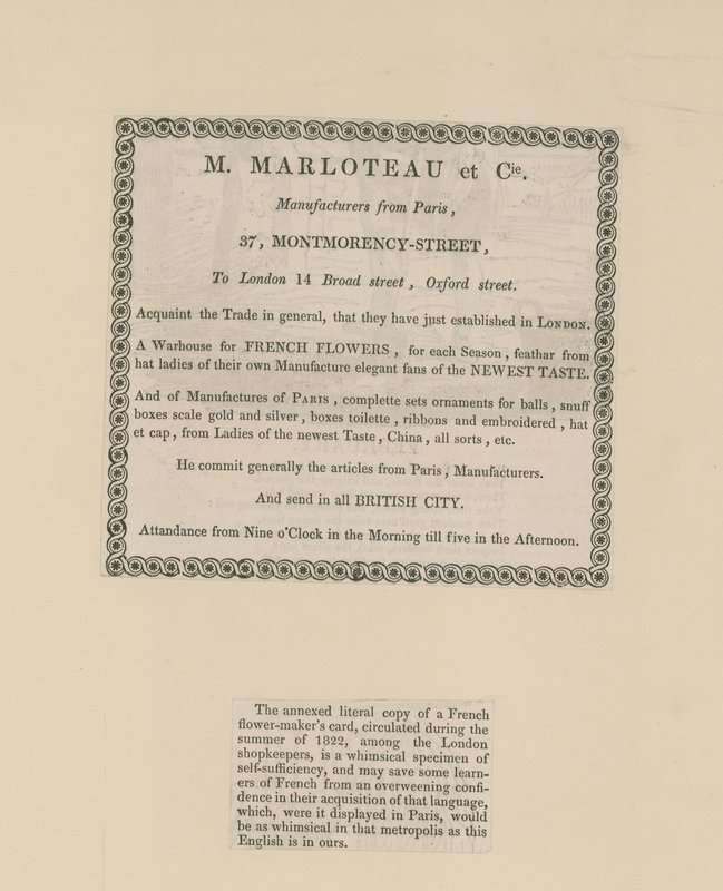 Carte de visite de M. Marloteau - English School