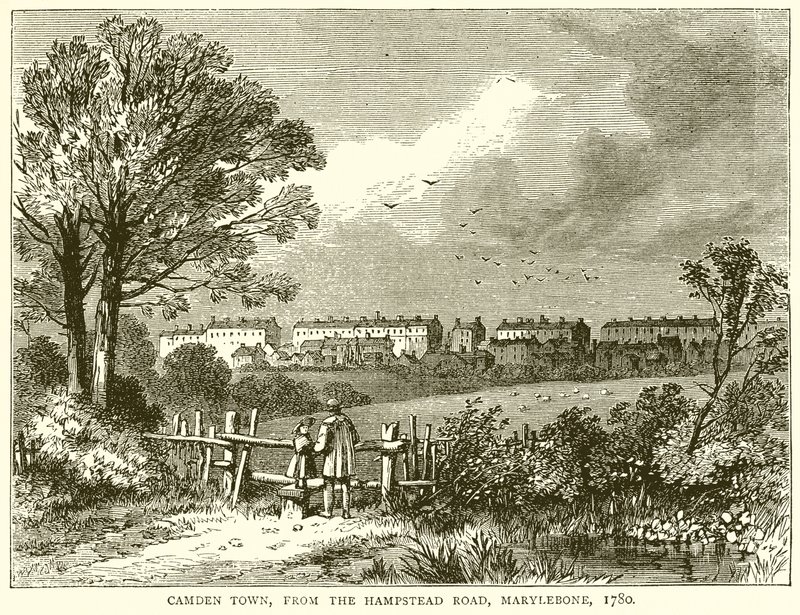 Camden Town, depuis Hampstead Road, Marylebone, 1780 - English School