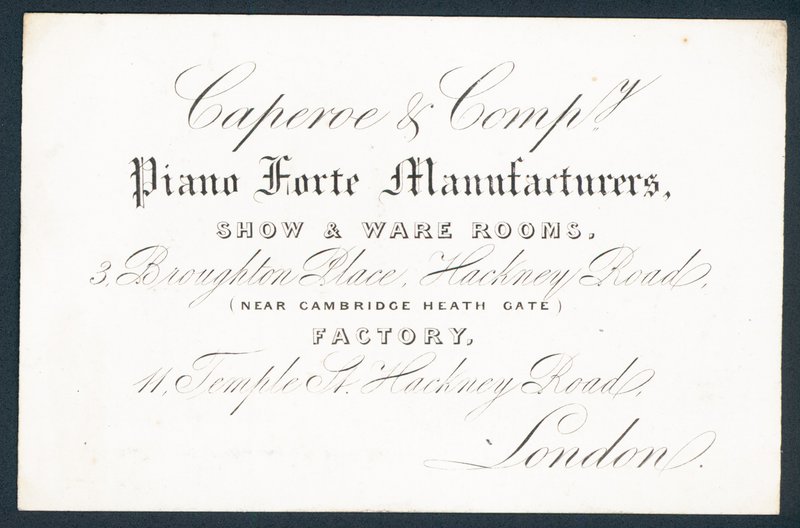 Caperoe & Company, fabricants de pianos, carte de visite - English School