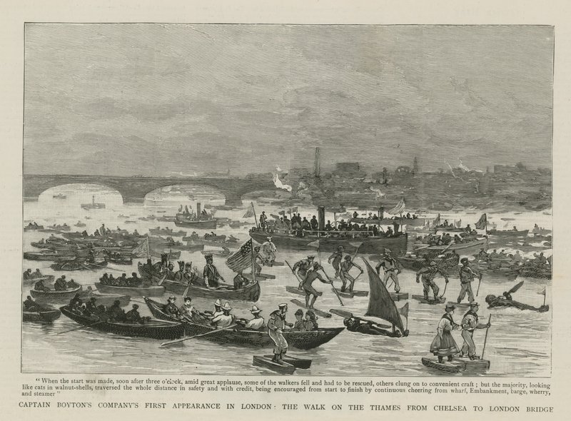 Première apparition de la compagnie du capitaine Boyton à Londres - English School