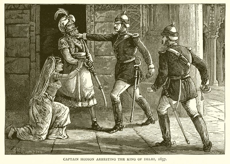 Le capitaine Hodson arrêtant le roi de Delhi, 1857 - English School