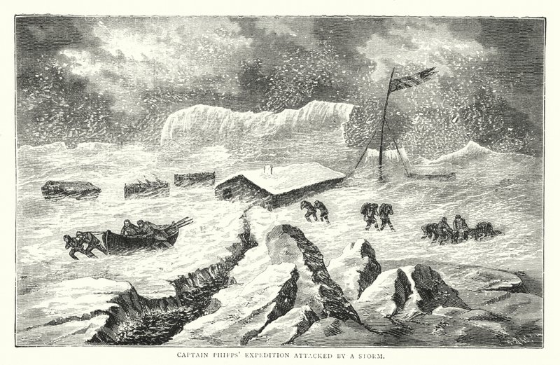 Expédition du capitaine Phipps attaquée par une tempête (gravure en couleur) - English School