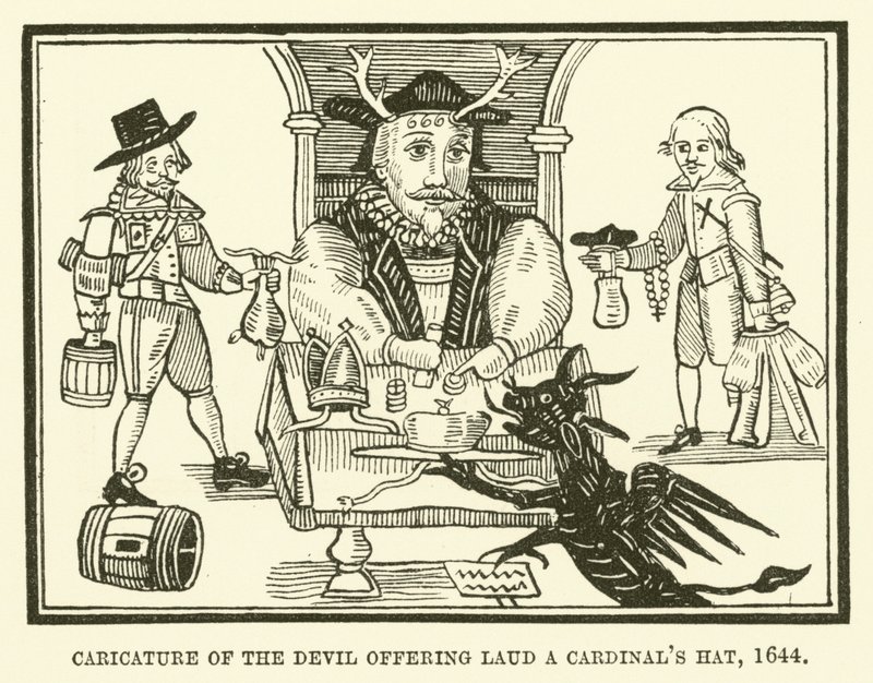 Caricature du diable offrant un chapeau de cardinal à Laud - English School