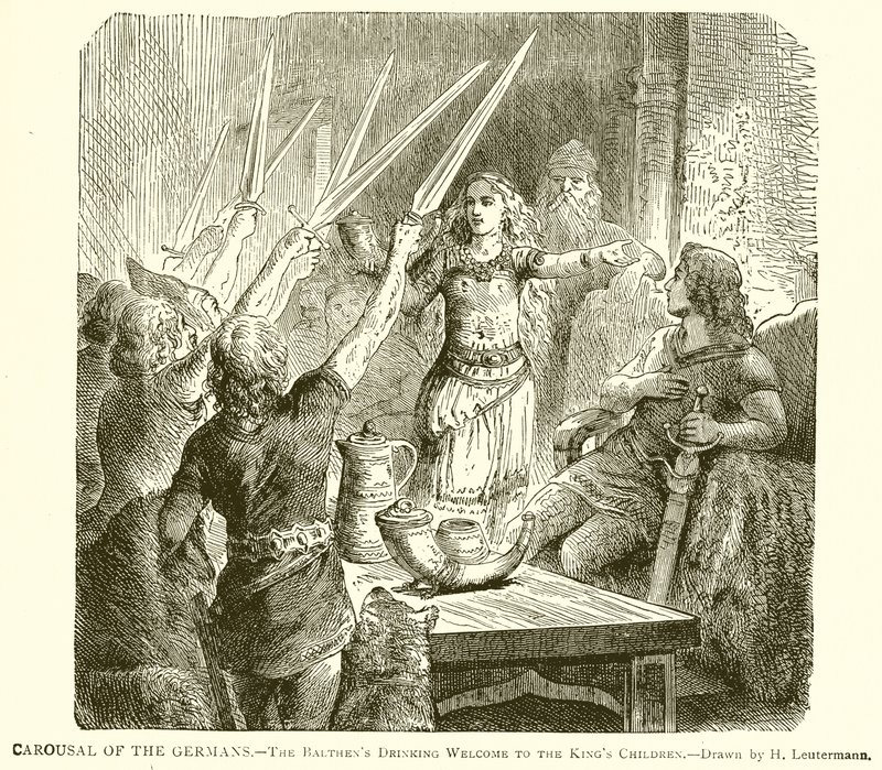 Carousal des Allemands. Les Balthens buvant la bienvenue aux enfants du roi - English School