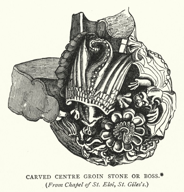 Pierre de voûte ou bossage sculpté (gravure) - English School