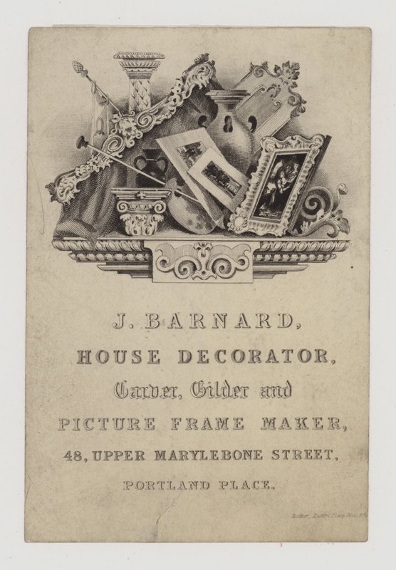 Sculpteurs et doreurs, J Barnard, carte de visite - English School