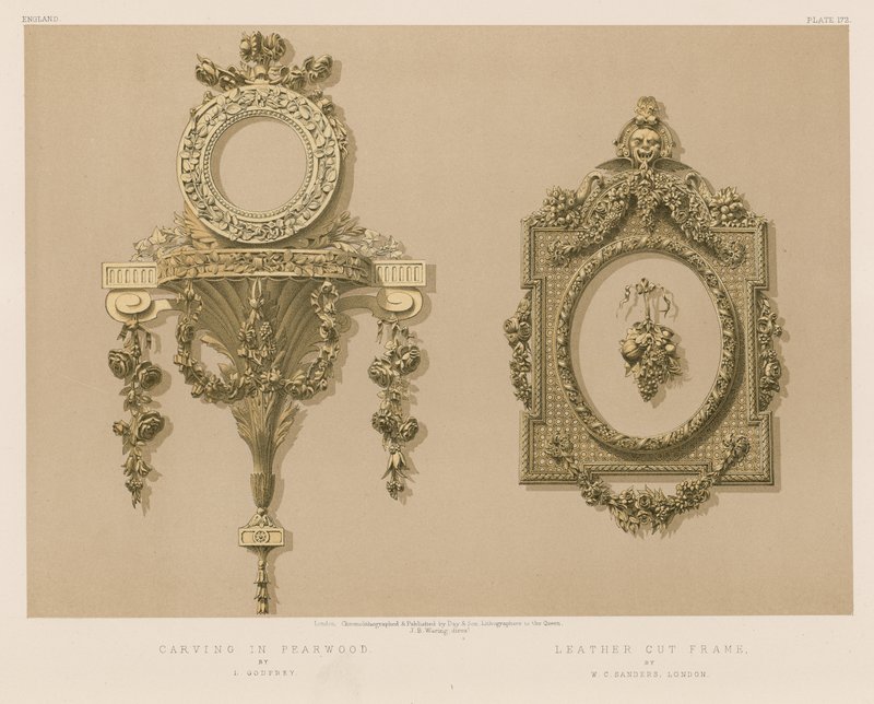 Sculpture en Bois de Poirier; Cadre en Cuir Découpé - English School