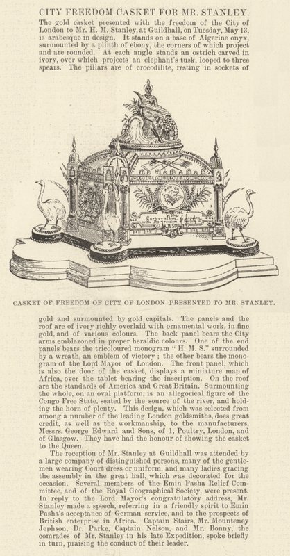 Coffret de la liberté de la ville de Londres présenté à M. Stanley (gravure) - English School