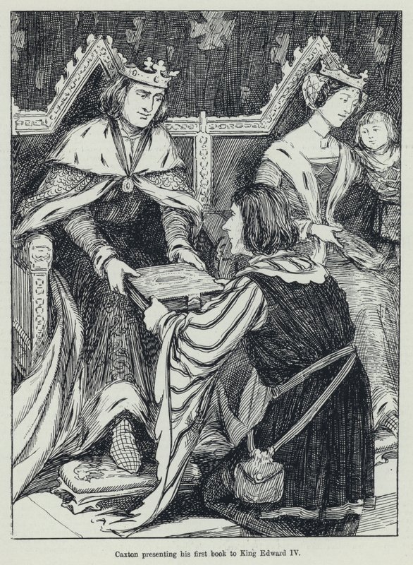 Caxton présentant son premier livre au roi Édouard IV - English School